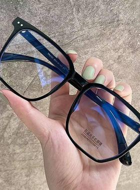 烧电焊专用平光镜日系黑框眼镜男潮近视可配大脸防蓝光辐射无度数