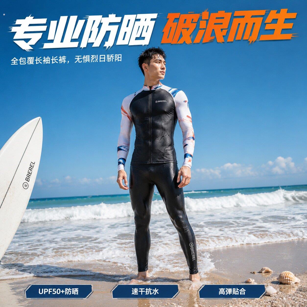 防晒泳衣男士冲浪服两件式速干紧身水母衣浮潜服潜水服全身长袖长