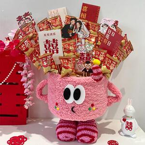新年桌面摆件2025蛇年装饰品小怪兽收纳筐抱抱桶2024新款糖果盒