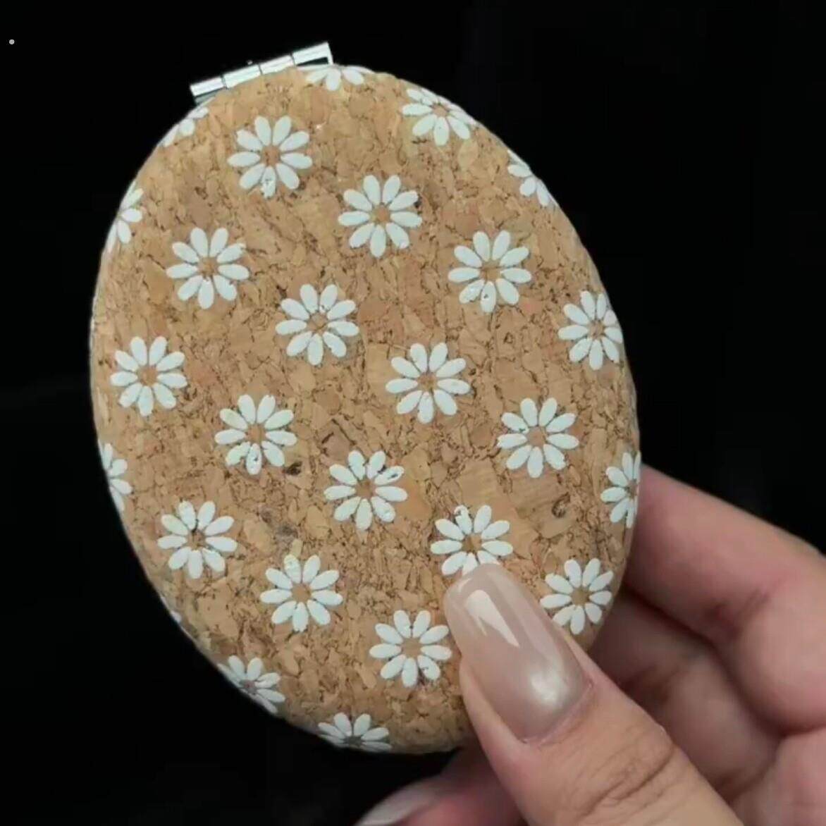 复古田园风椭圆形随身化妆镜便携折叠补妆镜双面放大镜国风小镜子