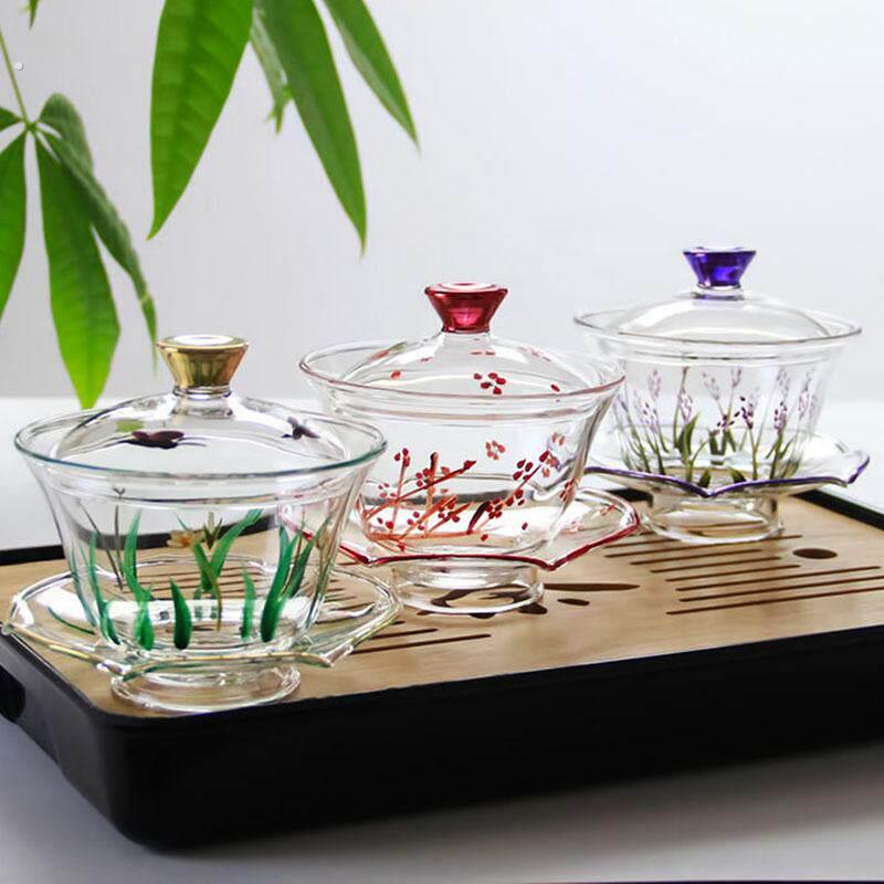 加厚玻璃功夫茶盖碗泡茶碗盖子茶具茶杯茶碗多彩玻璃盖碗