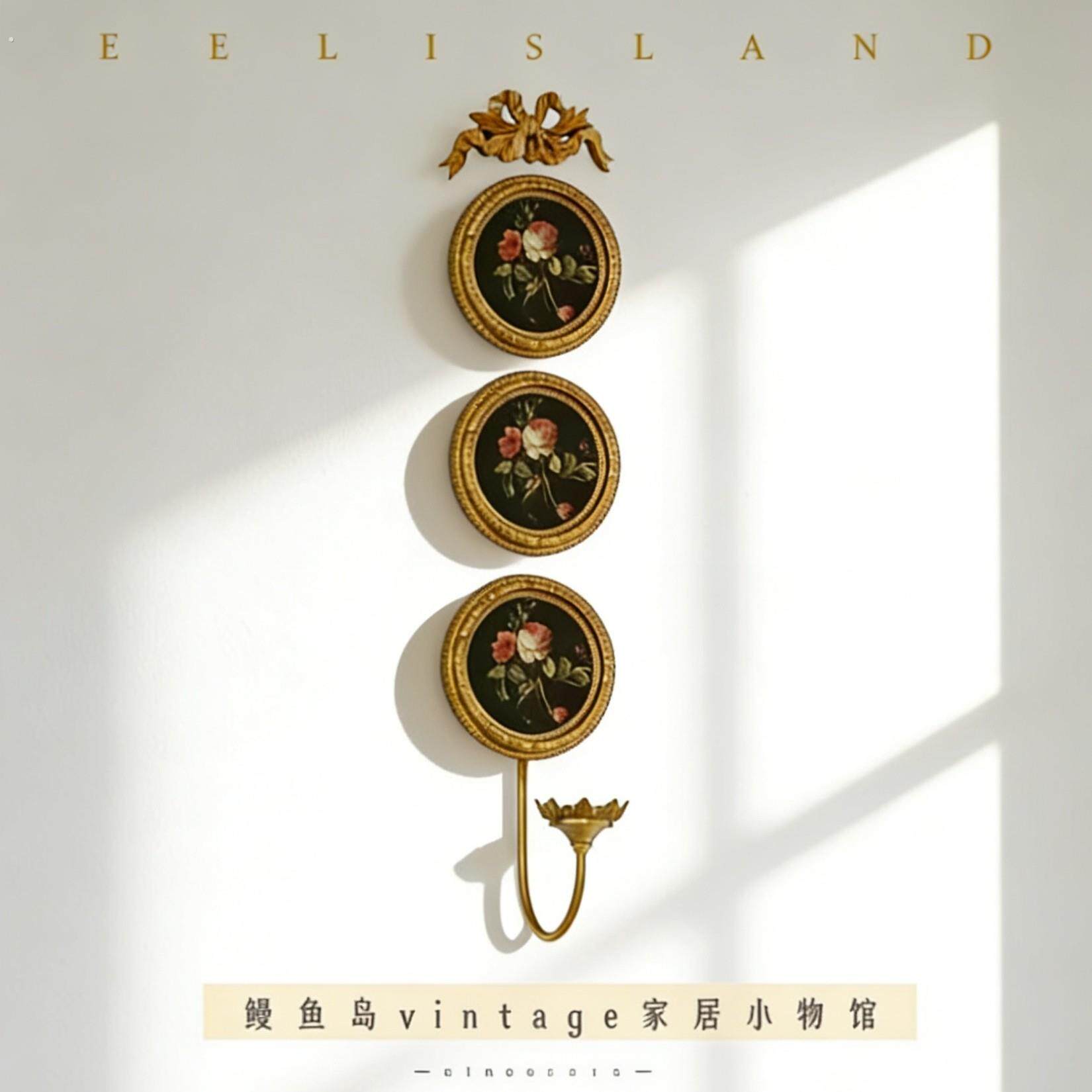 中古法式复古装饰画烛台挂画三联玄关家居组合墙面入户装饰欧式