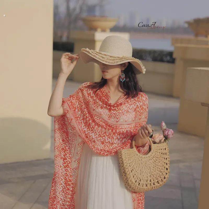 新款夏季度假民族风沙漠西北新疆沙滩草原新中式薄款旅游防晒披肩