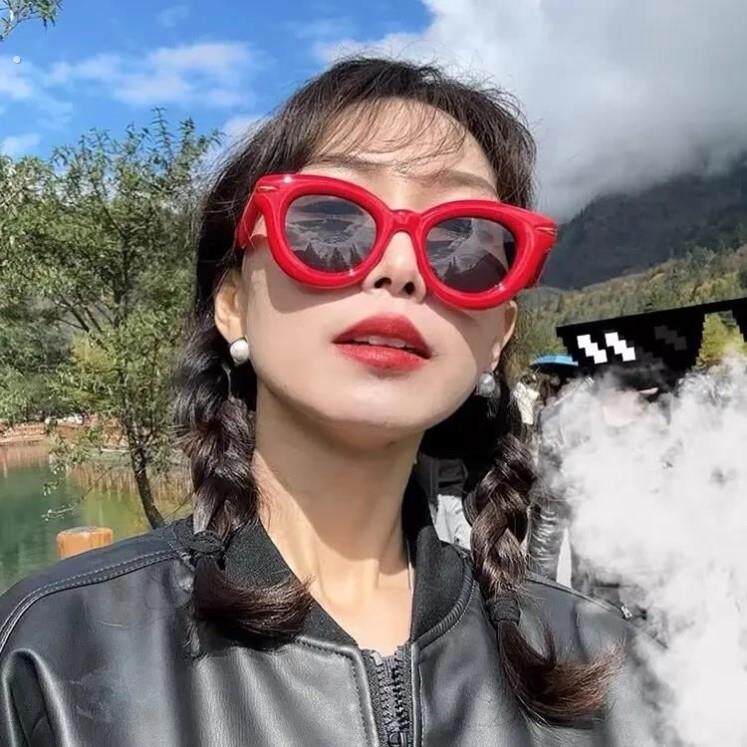 复古安可拉大红色墨镜女款潮欧美充气感太阳镜圆形可爱大框眼镜男