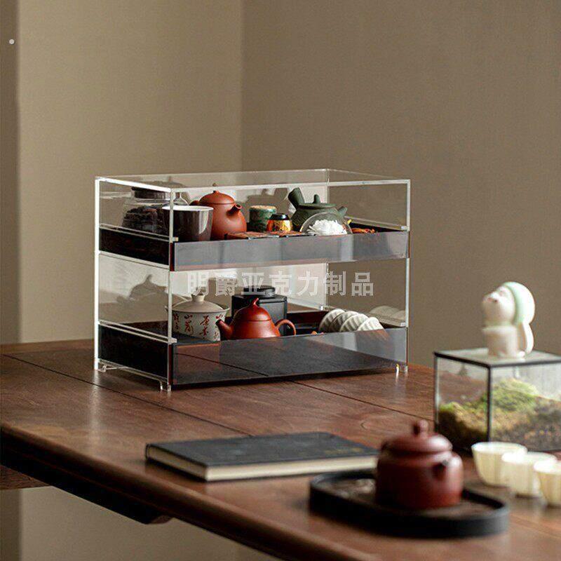 双层抽屉柜展示架亚克力茶棚茶具茶壶收纳置物架博古架茶盘托盘