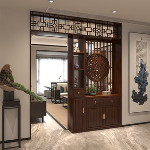 实木屏风玄关柜小户型自建房别墅客厅餐厅隔断柜福字置物架 新中式