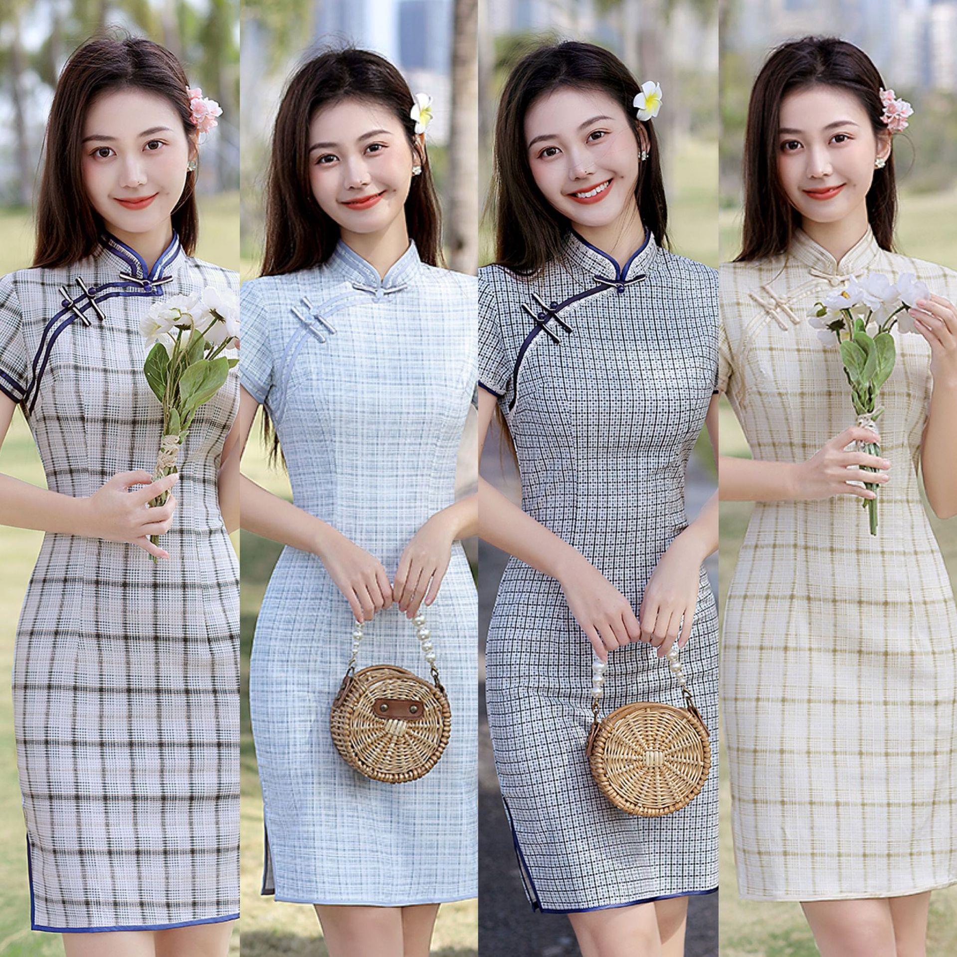 新中式格子旗袍女夏季202