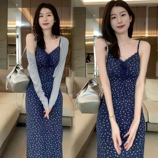 新款 韓版 氣質(zhì)溫柔碎花吊帶裙套裝 兩件套女2025夏季 收腰顯瘦連衣裙