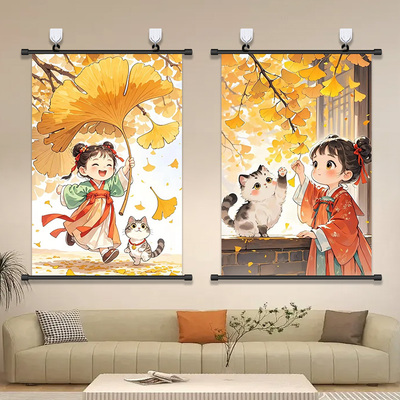 猫咪挂画可爱女孩海报猫咪治愈系