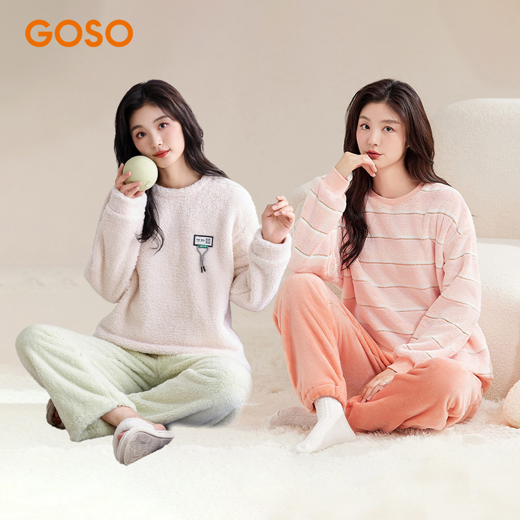 GOSO女士珊瑚绒睡衣2025秋冬新款舒适保暖家居服家居服套装可外穿