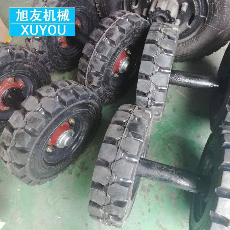 定制牵引式平板车配件实心充气轮胎牵引杆转盘架支承平板车总成