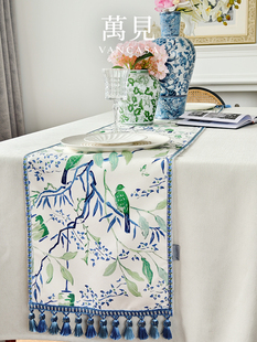 凡卡萨影子与明法中式桌旗易达奢华印花覆古长茶几布套布高端