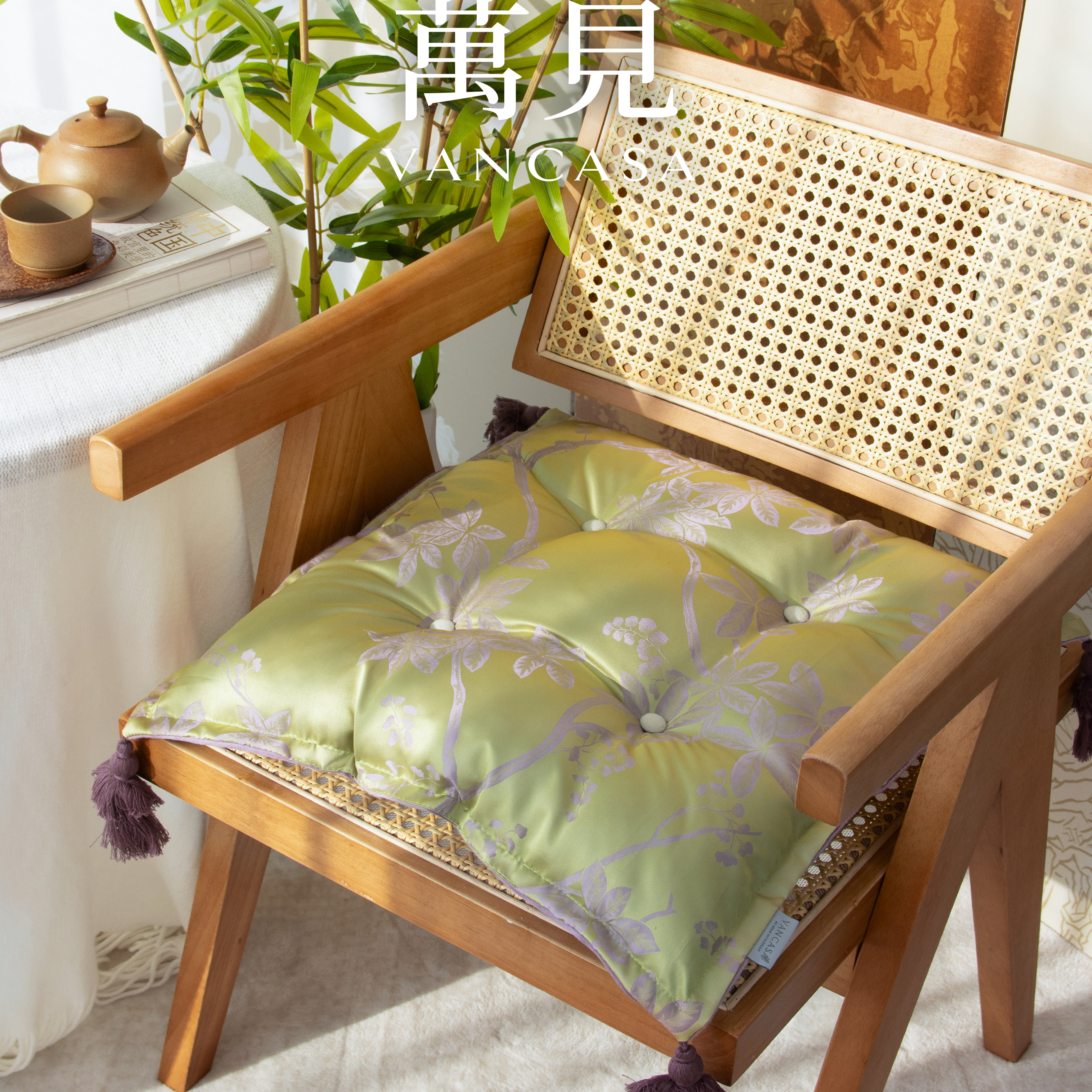 法式中国风坐垫高级绿色紫色椅垫