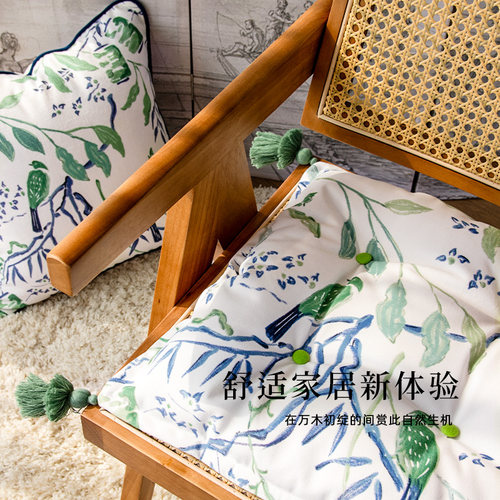 法式东方云飘花鸟蓝绿椅垫高级感