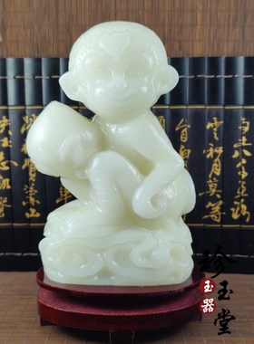 包邮天然白玉猴子摆件玉石十二生肖猴贺寿猴装饰品家具摆设礼物