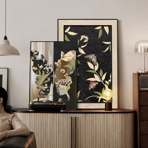 优选法式复古客厅装饰画蝴蝶镜子电视柜桌面摆画中古风高级感组合