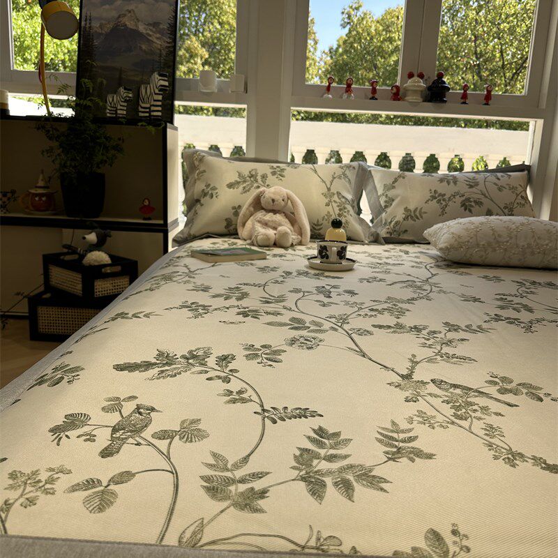 优选法式田园风绿枝加厚冰藤席母婴级夏季凉感空调席床席三件套可