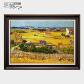 客饭厅沙发背景墙挂装 纯手绘美欧式 饰 丰收 优选梵高世界名油画