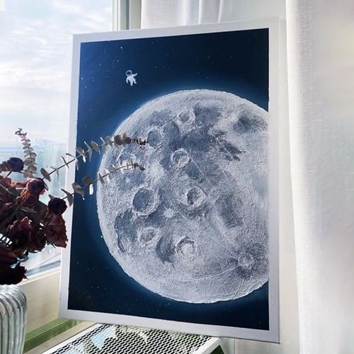 优选月球肌理画diy材料全套石英砂丙烯手工解压手绘画画填色数字