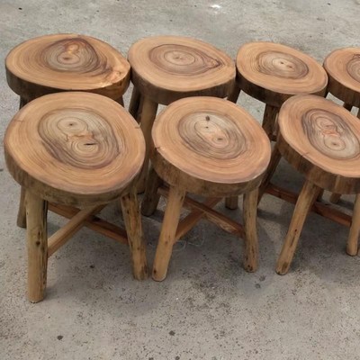 优选香樟木原木家具纯实木小圆凳矮凳吃饭休闲经济小板凳免漆做旧