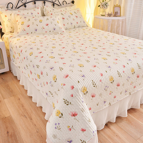 优选夏季小清新水洗棉麻夹棉床盖单件榻榻米床单炕盖垫三件套四季