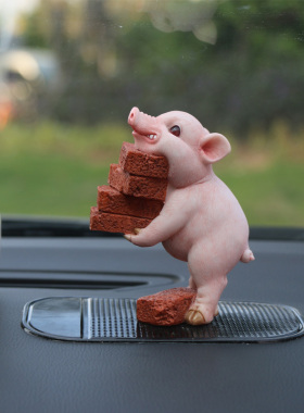 优选车载搬砖仿真猪摆件推车猪奋斗猪家居装饰品拼博猪学生励志礼
