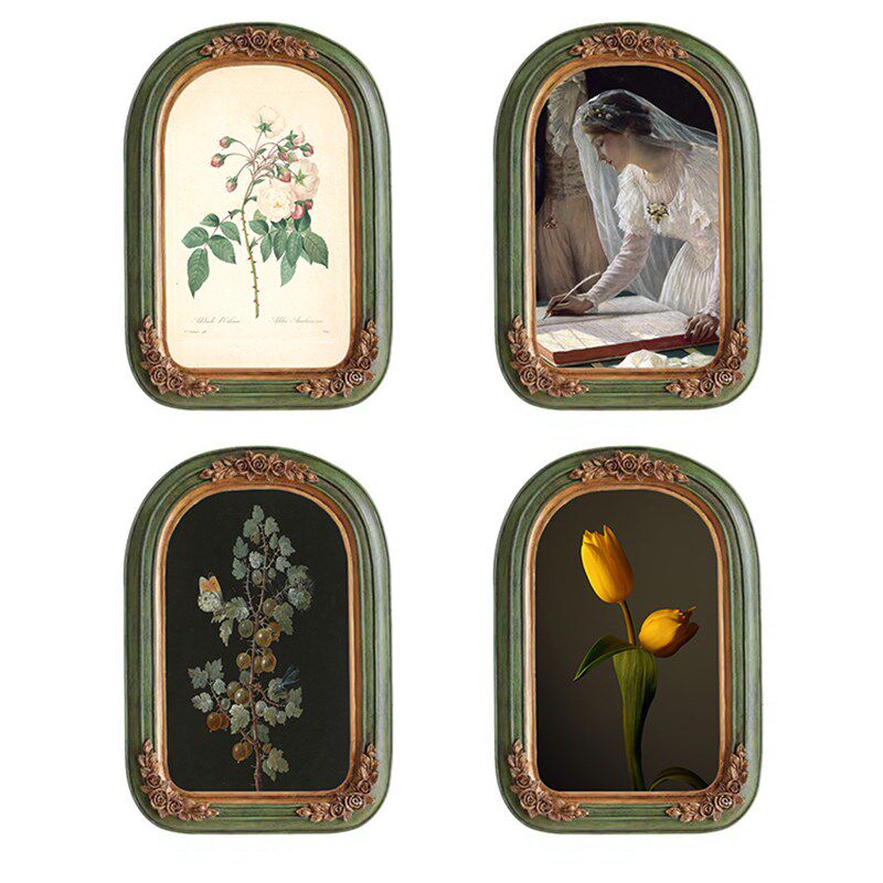 优选法式轻奢小众古典雕花复古树脂相框挂画中古艺术画框摆台可放