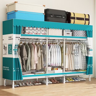 简易衣柜家用卧室出租房用收纳柜子组装 全钢架结实耐用布衣柜衣橱