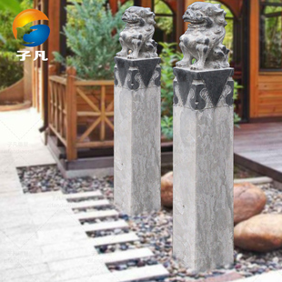 优选石狮子拴马桩石雕栓马桩仿古做旧天然青石门口复古摆件庭院青