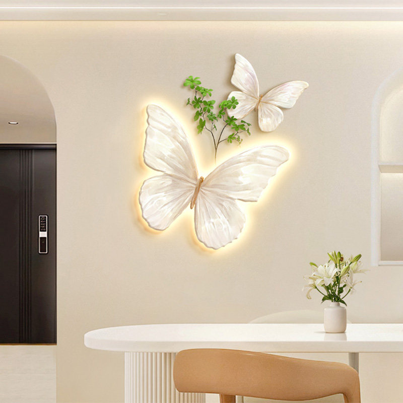 优选法式奶油风蝴蝶餐厅装饰画壁灯卧室走廊客厅墙画招财立体玄关