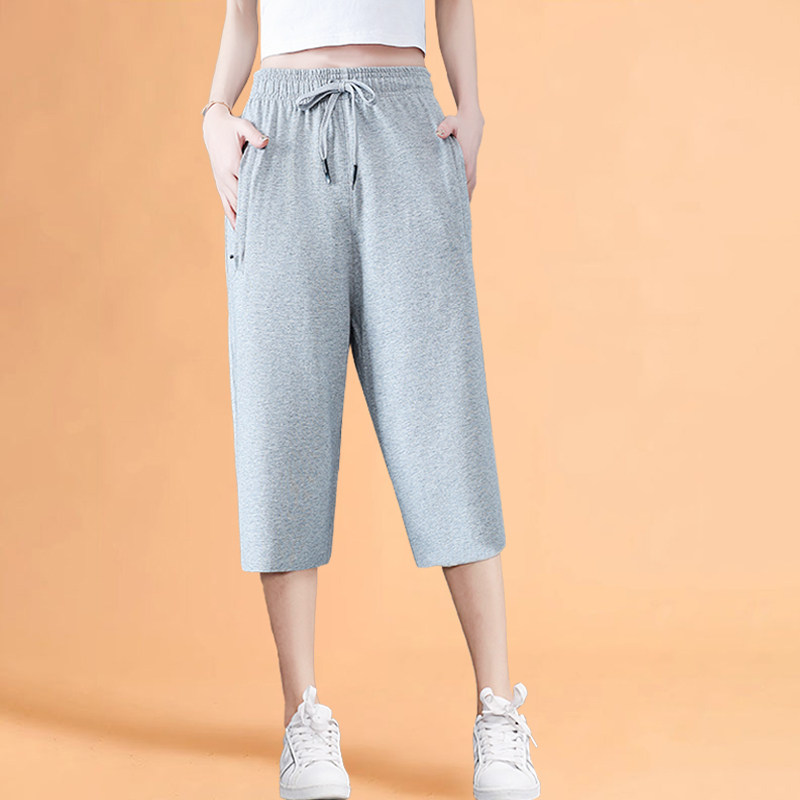 七分裤女夏季新款大码薄款妈妈休闲纯棉宽松直筒胖MM运动时尚中裤