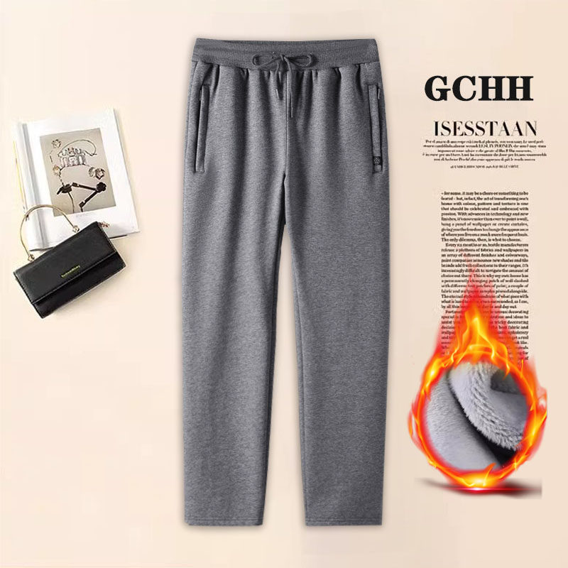 加厚加绒运动裤女高腰直筒加肥加大码中老年妈妈宽松显瘦纯棉裤子