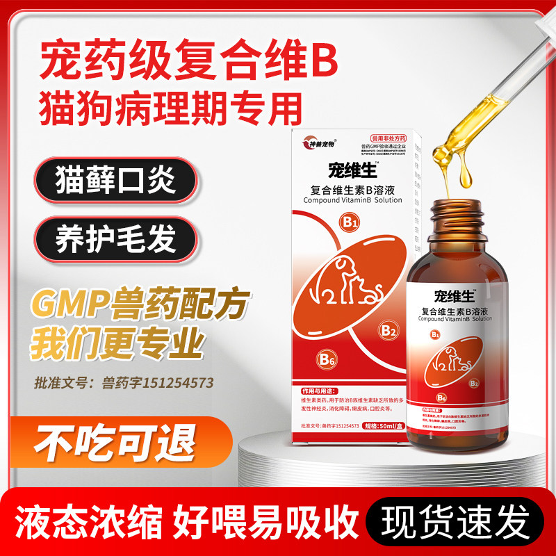 宠维生猫咪维生素b溶液防掉毛猫癣口炎猫用狗用宠物复合维生素b族