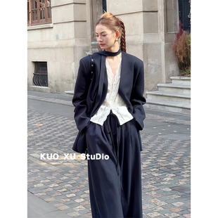 女 套装 秋冬穿搭老钱风气质西装 飘带设计感西服外套休闲宽松阔腿裤