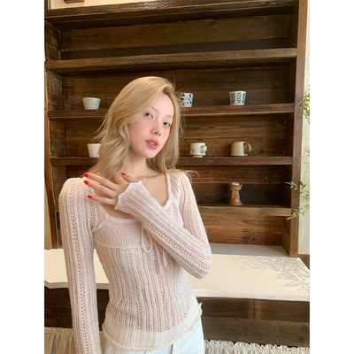 【送运费险】ootd粉色镂空针织衫