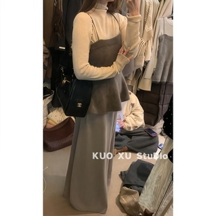 上衣长款 复古吊带毛衣背心叠穿打底衫 半身裙女 搭配一整套冬装 韩式