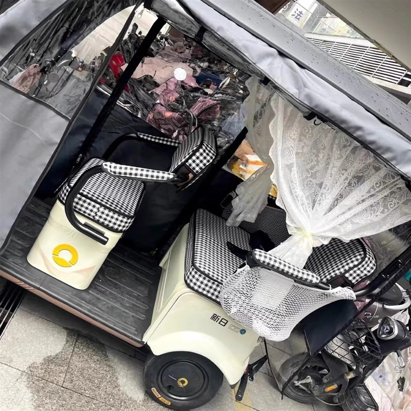 纱帘三轮车电动车装饰用品配件后座改造魔术贴款遮光微透仙气飘飘
