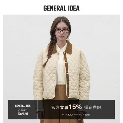 GENERAL IDEA BY BUMSUK韩国正品 米白菱格纹灯芯绒拼接夹克棉服