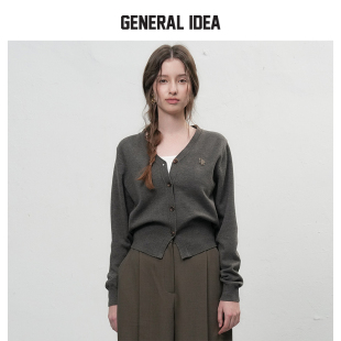 GENERAL IDEA显瘦V领金扣针织开衫复古修身百搭韩系毛衣女秋冬