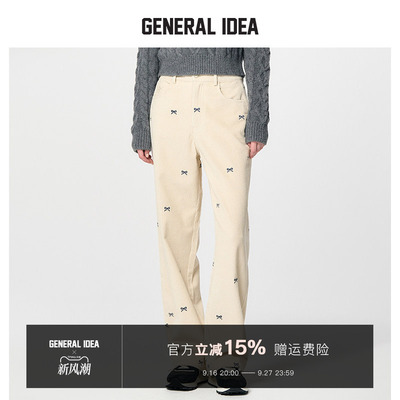 GENERAL IDEA BY BUMSUK 韩国正品 刺绣蝴蝶结灯芯绒直筒裤休闲裤