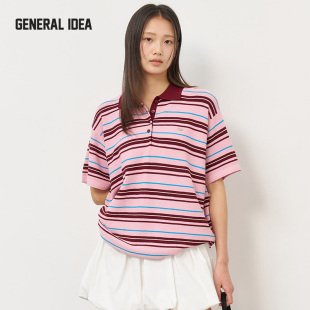 GENERAL IDEA BY BUMSUK新款复古配色条纹polo短袖T恤宽松休闲女