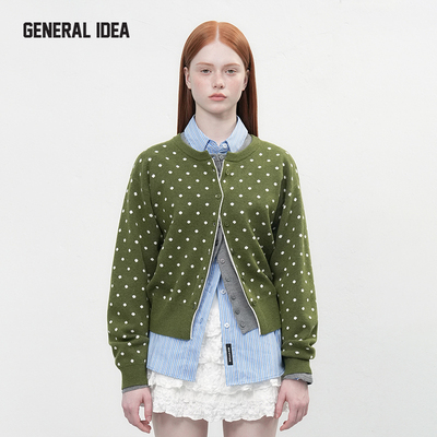 GENERAL IDEA BY BUMSUK经典撞色波点针织开衫女春季宽松毛衣上衣