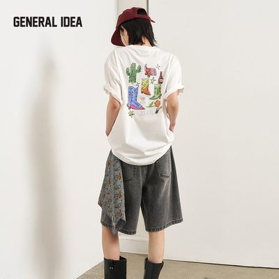 GENERALIDEA2025新款夏季男女同款印花短袖t恤松弛感宽松休闲上衣