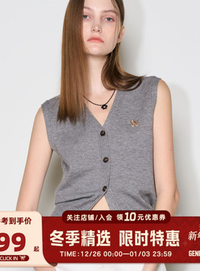 GENERAL IDEA BY BUMSUK秋季开衩金扣V领设计针织开衫马甲背心女
