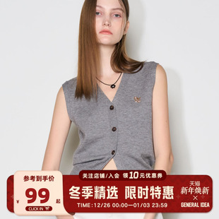 开衩金扣V领设计针织开衫 GENERAL BUMSUK秋季 马甲背心女 IDEA