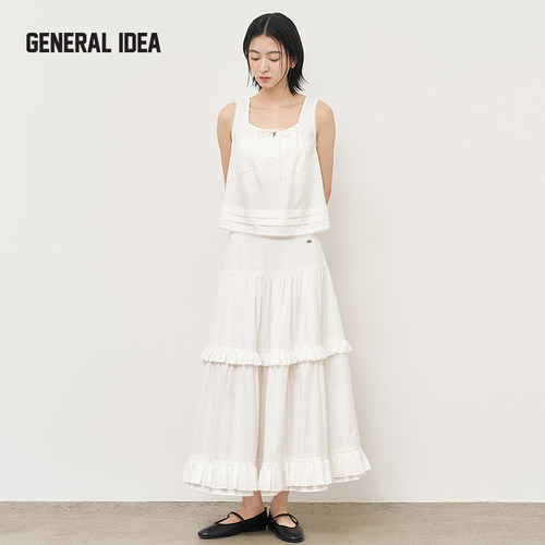 GENERAL IDEA 新款法式复古田园花边阔摆休闲背心方领无袖上衣女
