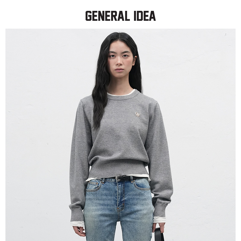 GENERAL IDEA BY BUMSUK圆领金扣针织套头毛衣微束腰显瘦针织衫女
