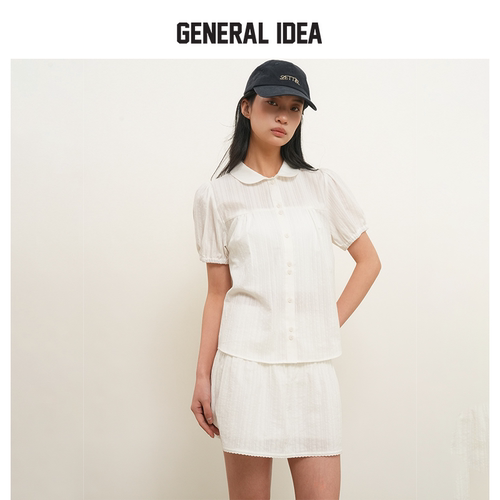 GENERAL IDEA BY BUMSUK女士夏季翻领蓬松衬衫时尚休闲短袖上衣