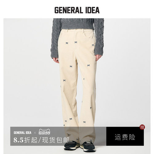 GENERAL IDEA BY BUMSUK 韩国正品 刺绣蝴蝶结灯芯绒直筒裤休闲裤