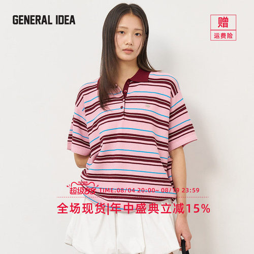 GENERAL IDEA BY BUMSUK 韩国正品 复古条纹polo短袖T恤宽松休闲